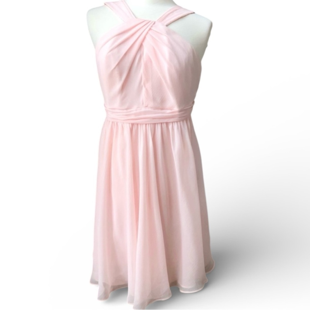 David’s Bridal Petal  Pink Tea Length Dress Halter Style Top Size 6 Bridesmaid